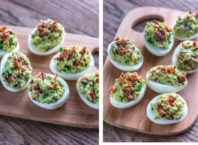 Œufs mimosa au guacamole et bacon croustillant